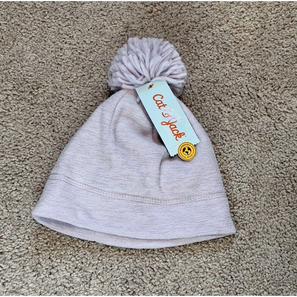Cat & Jack Toddler Girls Purple Fleece Beanie Winter Hat with Pom Size 12-24M - Picture 1 of 3